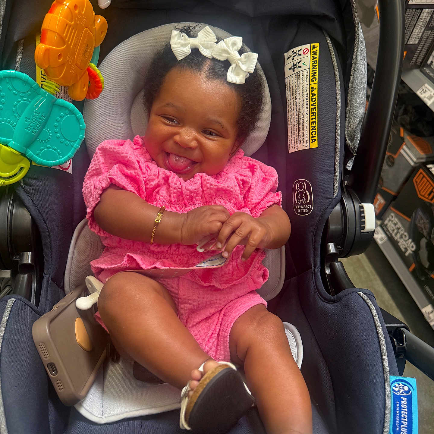 Zamayla is registered to the contest to win money with this photo: accessories, baby, bracelet, car, car_interior, carseat, clothing, face, footwear, head, homedecor, jewelry, person, photography, portrait, sandal, shoe, stroller, transportation, vehicle