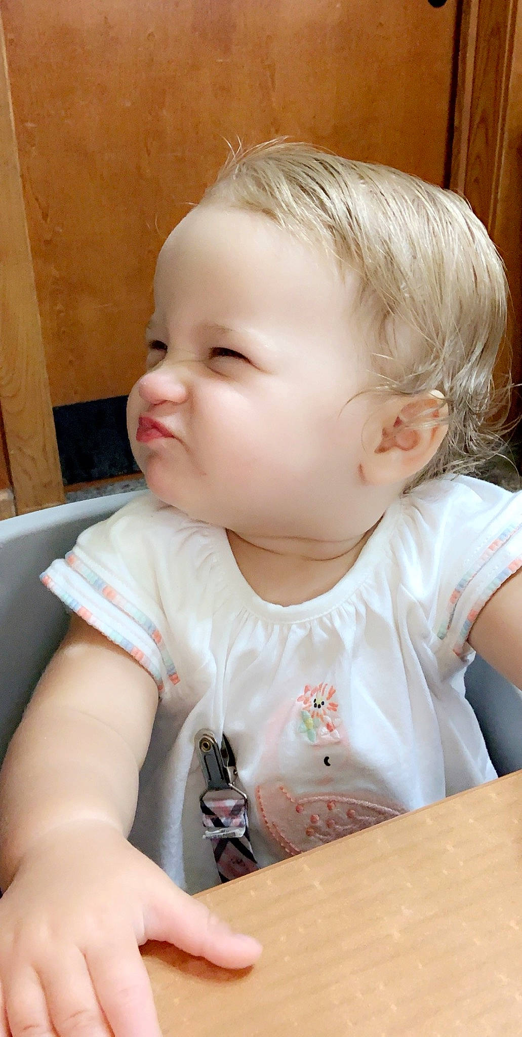 Scarlett is registered to the contest to win money with this photo: baby, baby_toddler_clothing, cheek, child, comfort, ear, eyelash, facial_expression, fun, grass, happy, lip, nose, person, sitting, skin, sleeve, t_shirt, toddler, vacation