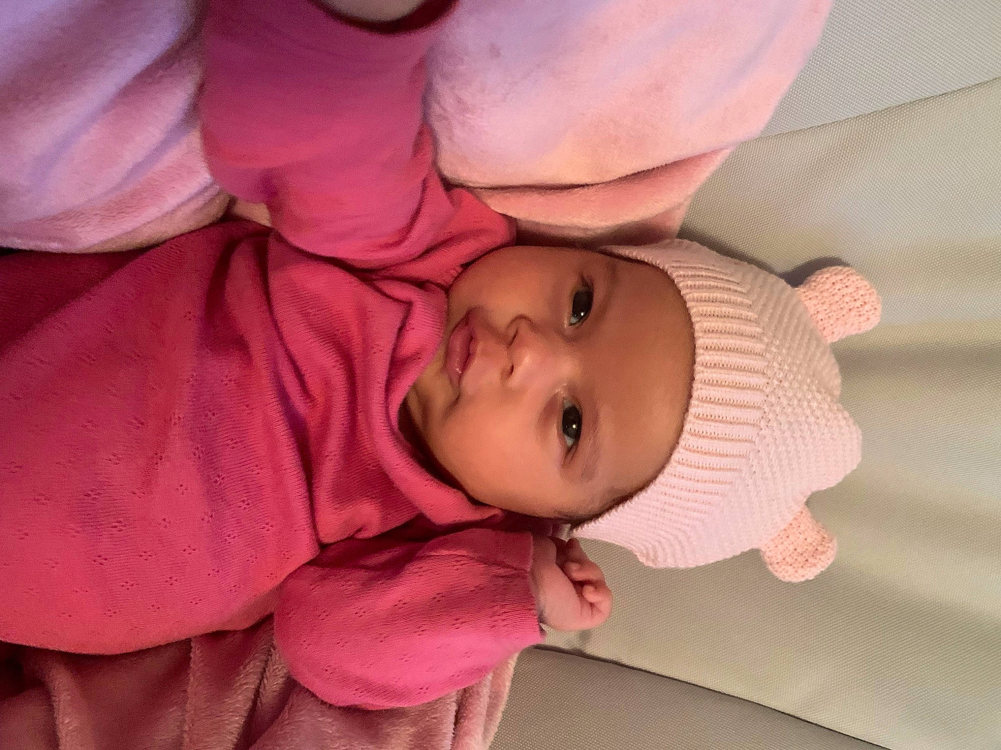 Sofia joined the competition — help win amazing prizes! baby, baby_products, baby_toddler_clothing, cheek, comfort, eyebrow, eyelash, fun, happy, hat, head, headwear, human_body, iris, lip, mouth, nose, person, pink, sleeve