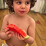 Noa participe au concours pour gagner de l'argent avec cette photo : child, toddler, watermelon, fruit, food, curly_hair, indoor, table, eating, snack, cute, rosy_cheeks, hands, face, happy, playful, summer, diaper, person, closeup