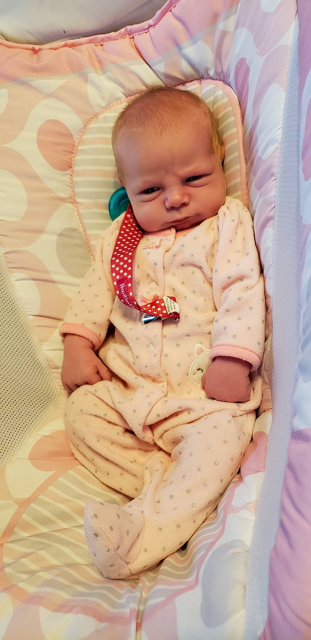 Jacey is registered to the contest to win money with this photo: baby, baby_products, baby_sleeping, baby_toddler_clothing, cheek, child, head, person, pink, product, skin, smile, toddler