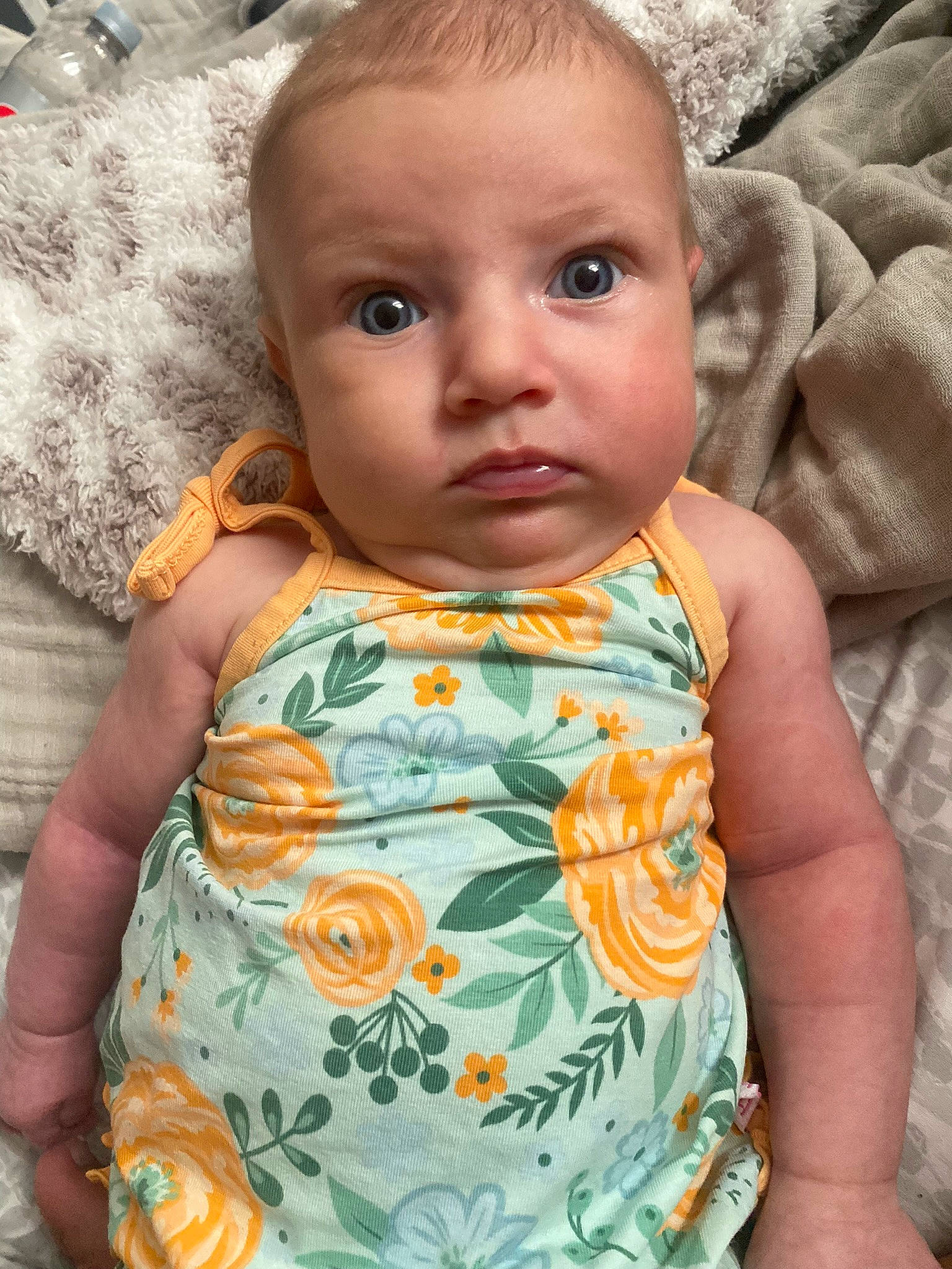 Braylee joined the competition — help win amazing prizes! baby, baby_toddler_clothing, cheek, child, comfort, dress, eye, eyelash, grass, happy, iris, linens, lip, nose, pattern, person, sitting, skin, sleeve, textile