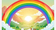 Rambo is registered to the contest to win money with this photo: animal, bandana, cartoon, cat, clouds, colorful, cute, fantasy, floating_islands, illustration, landscape, mountains, nature, outdoor, rainbow, scenic, sky, sunrise, waterfalls, whimsical