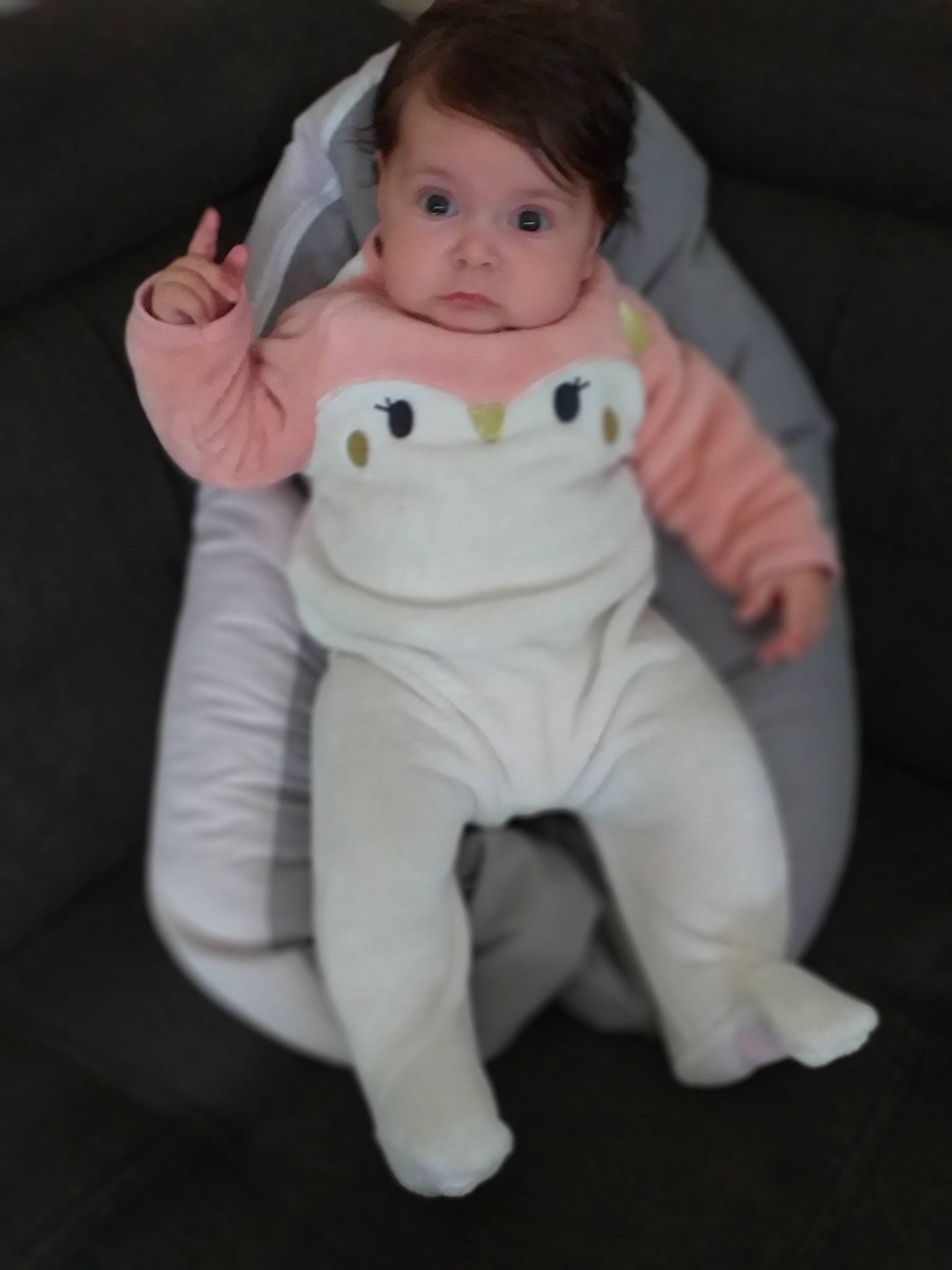 Ciara participe au concours pour gagner de l'argent avec cette photo : baby, brown_hair, cheek, child, doll, person, pink, sitting, skin, stuffed_toy, toddler, toy