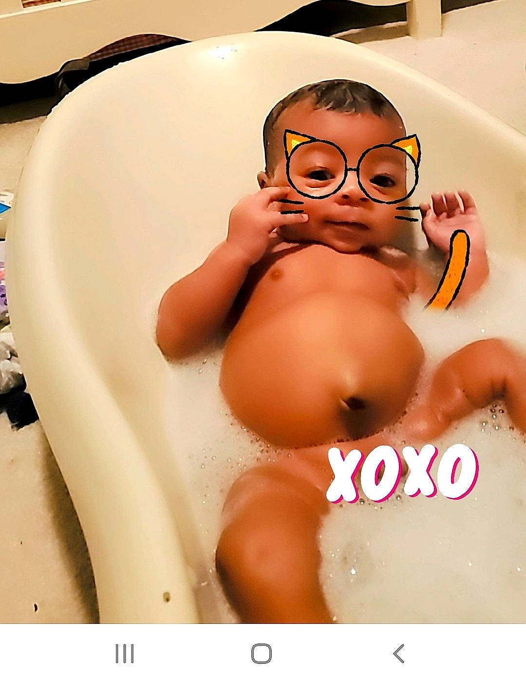 Asher is registered to the contest to win money with this photo: bathing, bathtub, child, glasses, muscle, person, photography
