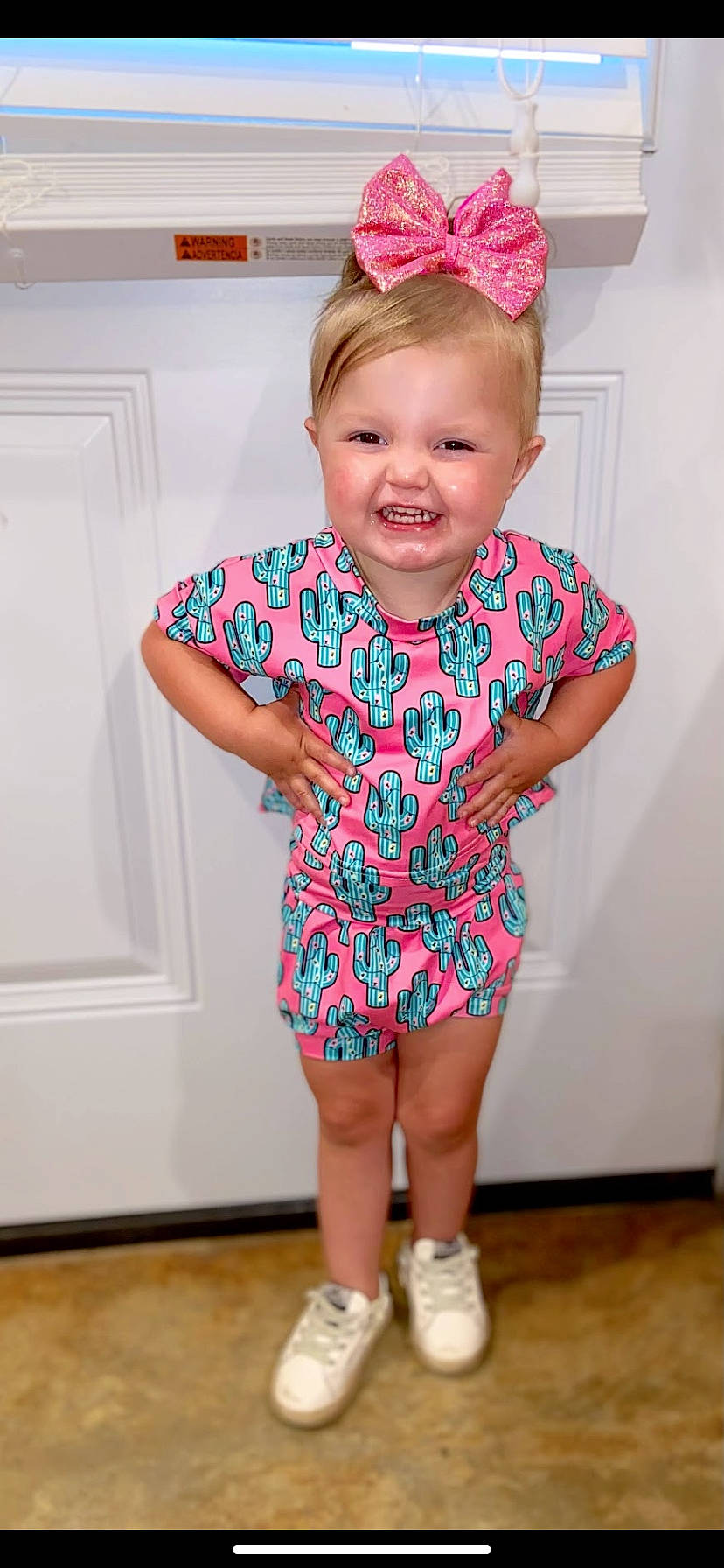 Saige joined the competition — help win amazing prizes! baby_toddler_clothing, clothing, dress, electric_blue, face, fun, hair, hairstyle, happy, head, human_body, joy, magenta, neck, pattern, person, pink, sleeve, smile, t_shirt