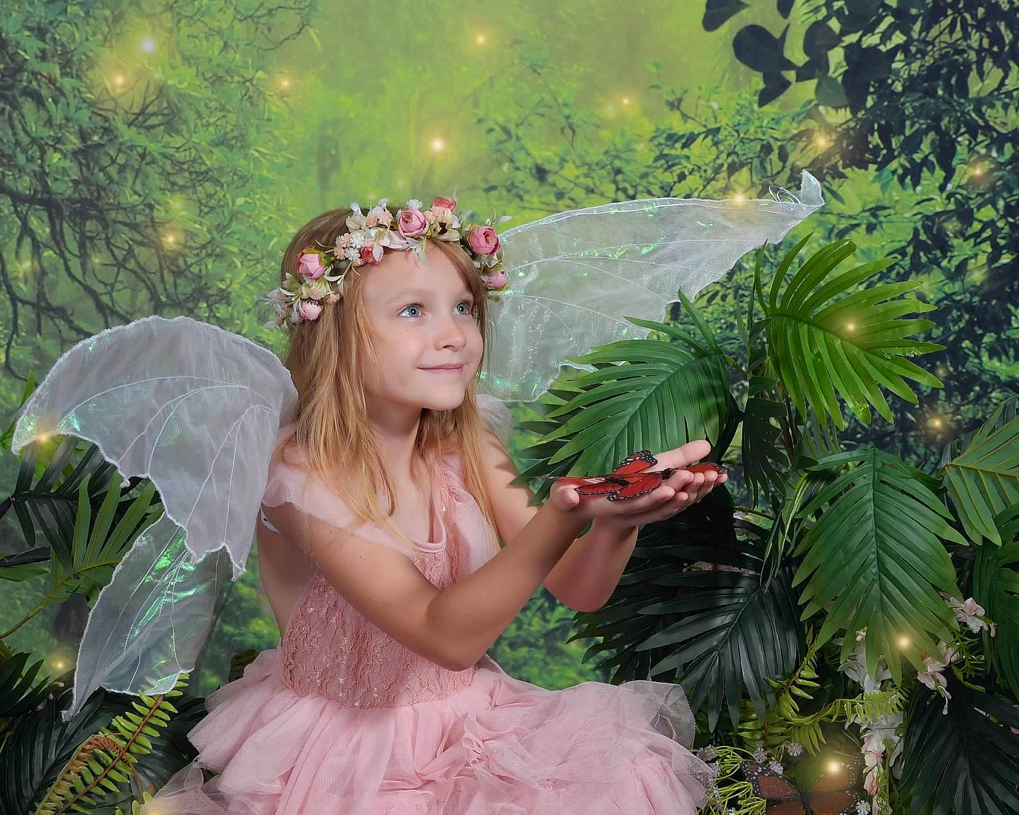 Scarlett is registered to the contest to win money with this photo: angel, botany, dress, event, fawn, feather, flash_photography, formal_wear, gown, grass, happy, headpiece, headwear, jewellery, joy, mythical_creature, necklace, people_in_nature, person, petal