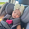 Izabella joined the competition — help win amazing prizes! baby, child, car_seat, sleeping, bow, headwear, seatbelt, car_interior, window, sunlight, infant, cute, peaceful, resting, safety, travel, portrait, seat, child_safety, young