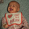 Izabella joined the competition — help win amazing prizes! baby, smile, bib, watermelon, clothing, floral, pajamas, infant, happy, face, mouth_open, lying_down, blanket, pattern, cute, child, portrait, head, hand, funny