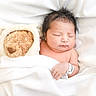 Thiago joined the competition — help win amazing prizes! newborn, baby, teddy_bear, blanket, white, sleeping, cute, soft, cozy, infant, child, bed, resting, fur, plush_toy, peaceful, hospital_bracelet, portrait, indoors, comfort