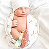 Thiago joined the competition — help win amazing prizes! newborn, baby, sleeping, swaddled, blanket, white_hat, cute, infant, soft, peaceful, wrapped, giraffe_print, small, feet, hands, indoors, portrait, human, child, resting