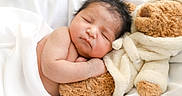 Thiago joined the competition — help win amazing prizes! newborn, baby, sleeping, teddy_bear, plush_toy, blanket, soft, cute, infant, cozy, child, peaceful, rest, cuddling, white, fur, portrait, comfort, bed, warm