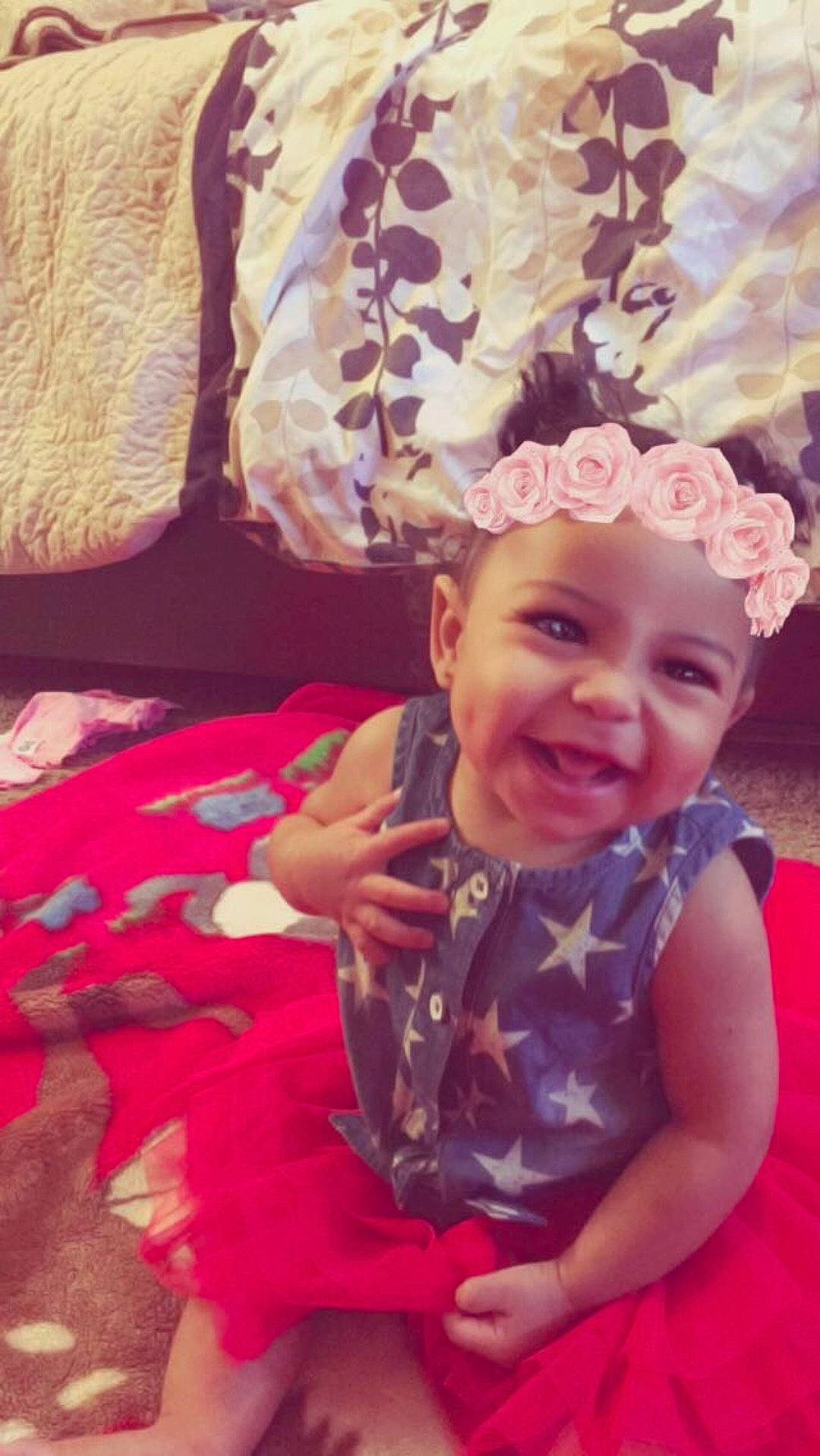 Maddison is registered to the contest to win money with this photo: child, day, fun, girl, hair_accessory, happiness, headgear, infant, magenta, person, pink, product, purple, skin, smile, textile, toddler