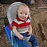 baby, barefoot, casual, child, clothing, cute, expression, ground, happy, infant, jeans, outdoor, person, portrait, rocks, seat, shirt, sitting, smiling, wood