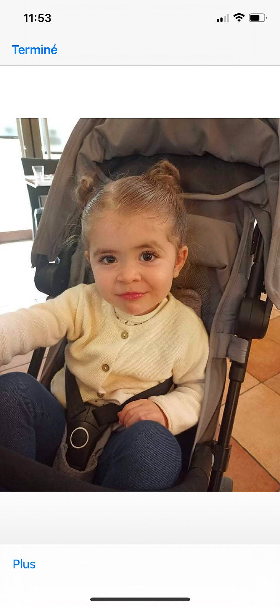 Lyah participe au concours pour gagner de l'argent avec cette photo : arm, baby, baby_carriage, baby_products, baby_toddler_clothing, beauty, blond, chair, cheek, child, comfort, eye, face, happy, iris, joy, leg, person, skin, sleeve