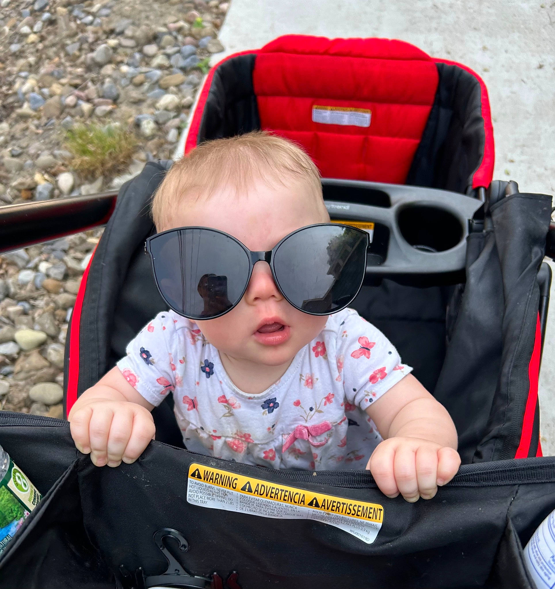 Esme joined the competition — help win amazing prizes! auto_part, baby, baby_products, baby_toddler_clothing, car_seat, carmine, cheek, child, comfort, cool, eyewear, fashion_accessory, fun, glasses, goggles, person, personal_protective_equipment, sitting, sunglasses, toddler