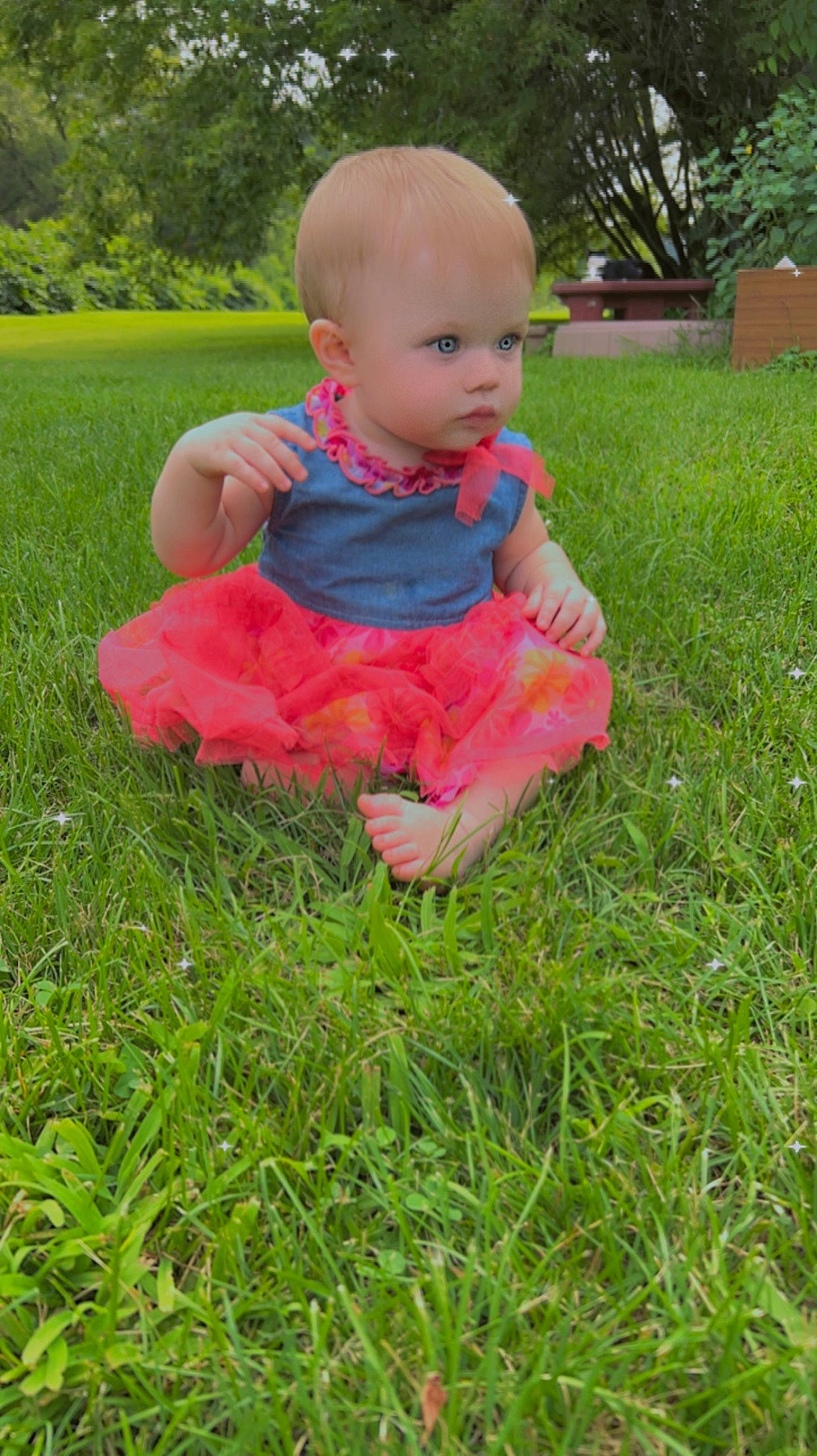 Esme joined the competition — help win amazing prizes! baby, baby_toddler_clothing, cheek, child, eye, fun, garden, grass, grass_family, grassland, groundcover, happy, lawn, leisure, people_in_nature, person, plant, recreation, sitting, toddler