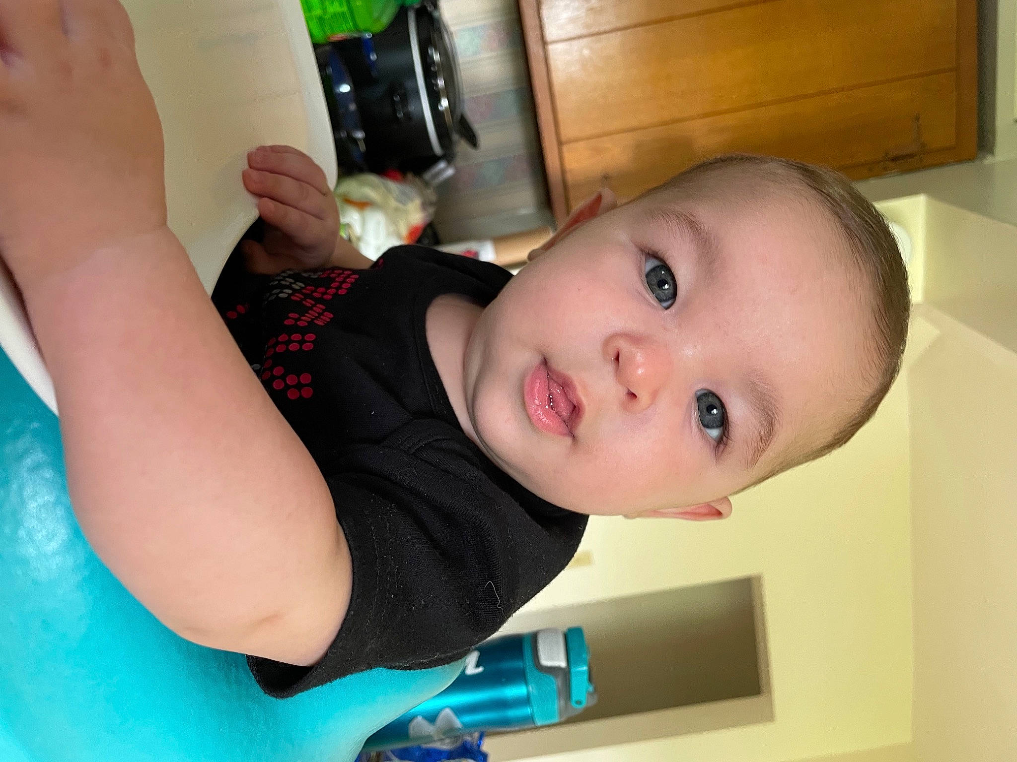 Sawyer joined the competition — help win amazing prizes! baby, baby_products, baby_toddler_clothing, cheek, child, comfort, elbow, eyebrow, eyelash, finger, fun, hand, happy, mouth, nose, person, room, skin, smile, toddler