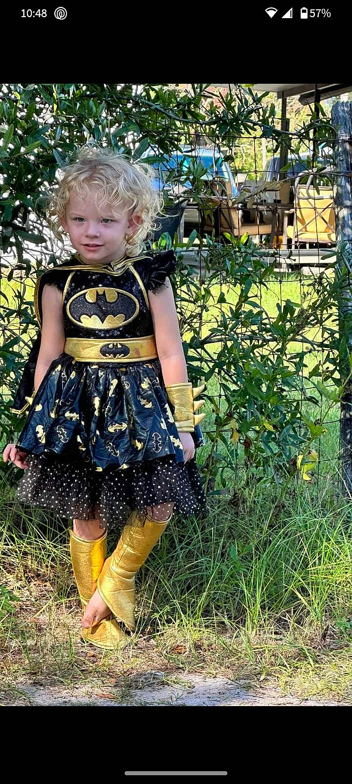 Adalyn joined the competition — help win amazing prizes! baby_toddler_clothing, blond, day_dress, electric_blue, eye, fawn, fun, garden, grass, hair, head, human_leg, one_piece_garment, pattern, people_in_nature, person, plant, thigh, toddler, tree