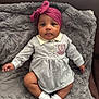 Trinity And Serenity is registered to the contest to win money with this photo: baby, infant, child, headwrap, pink_headwrap, grey_dress, white_socks, blanket, fuzzy_blanket, sitting, portrait, indoors, cute, cozy, soft_texture, comfortable, curious, looking_at_camera, small_hands, small_feet