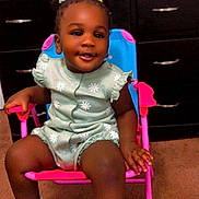 Ariis joined the competition — help win amazing prizes! toddler, child, smiling, indoor, chair, clothing, romper, footwear, white_sandals, hair_accessories, carpet, furniture, drawer, happy, person, cute, sitting, baby, portrait, young_child
