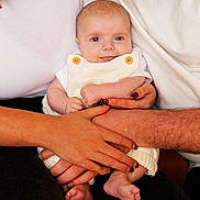 Cillian is registered to the contest to win money with this photo: baby, infant, hands, white_clothing, knitwear, family, love, parent, mother, father, skin, closeup, cute, happy, holding, toddler, smile, portrait, together, cozy