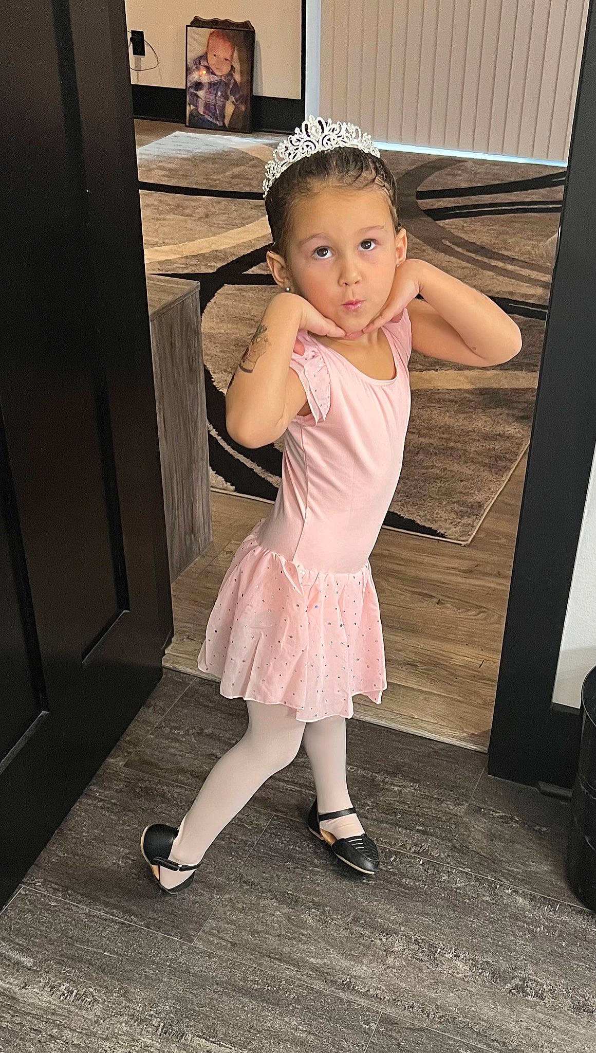 Giavonna joined the competition — help win amazing prizes! baby_toddler_clothing, child, day_dress, door, dress, flash_photography, foot, formal_wear, fun, gesture, happy, human_leg, joint, knee, leg, one_piece_garment, person, sleeve, sock, toddler