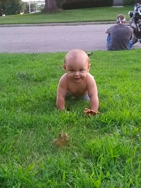 Cashton joined the competition — help win amazing prizes! baby, child, grass, grass_family, head, lawn, leaf, meadow, person, plant, play, smile, summer, toddler, yard