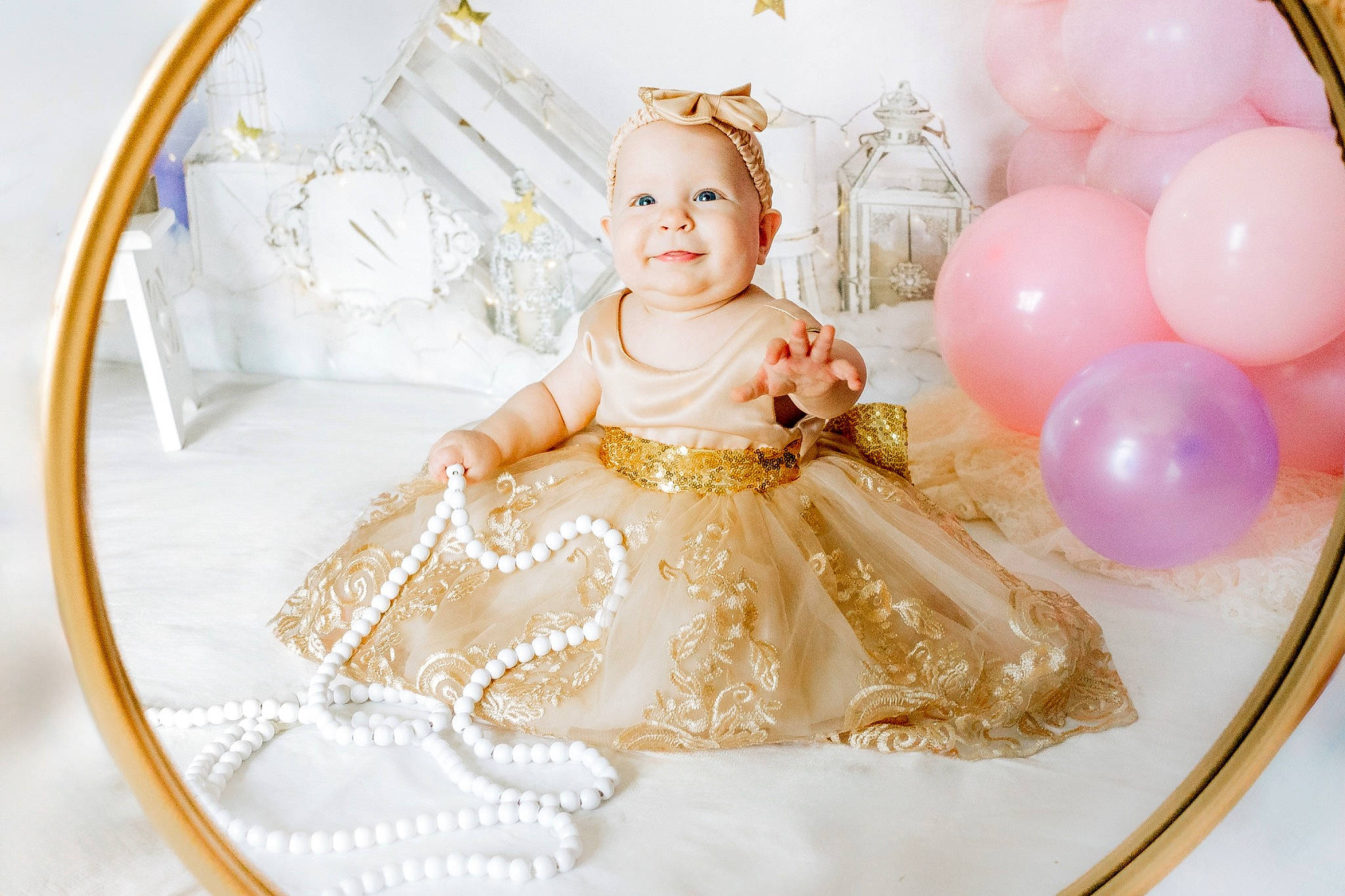 Diem joined the competition — help win amazing prizes! baby_toddler_clothing, balloon, bridal_accessory, child, dress, embellishment, event, fashion_accessory, fashion_design, gown, happy, headpiece, joy, party_supply, peach, person, picture_frame, pink, sitting, sleeve