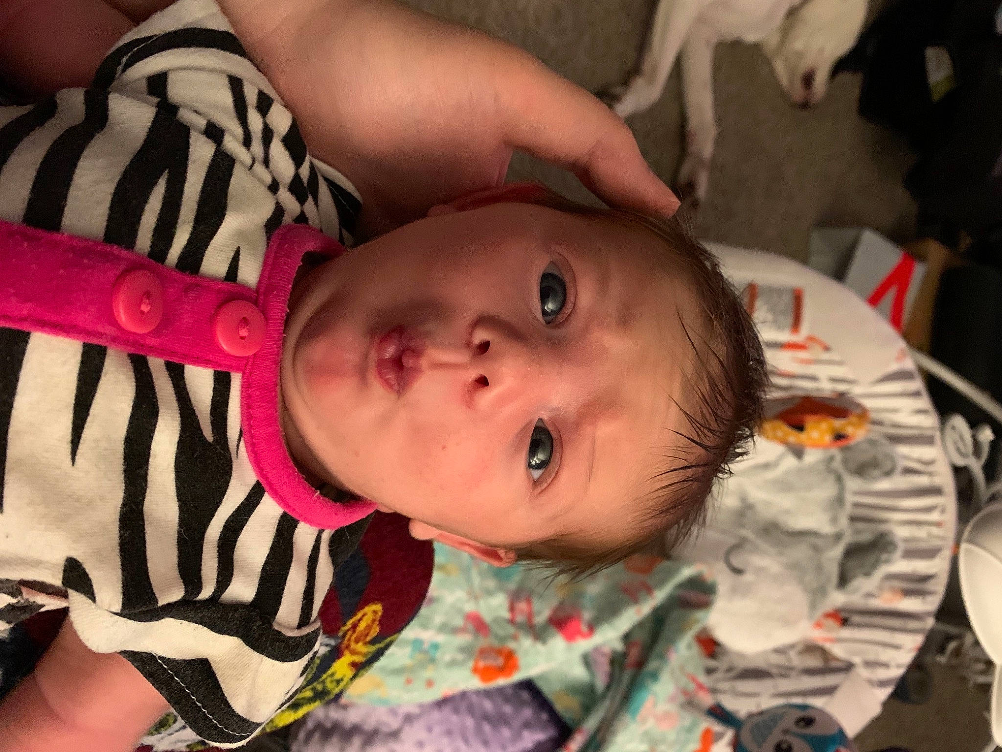Mindy is registered to the contest to win money with this photo: baby, baby_toddler_clothing, cheek, child, event, eye, eyelash, face, facial_expression, fun, happy, iris, kitchen_utensil, lip, mouth, nose, person, plate, skin, tableware