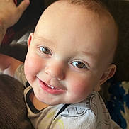 Kelly is registered to the contest to win money with this photo: baby, child, smiling, face, portrait, cute, infant, happy, toddler, clothing, short_sleeves, skin, head, eyes, indoor, light, person, expression, cheeks, hair