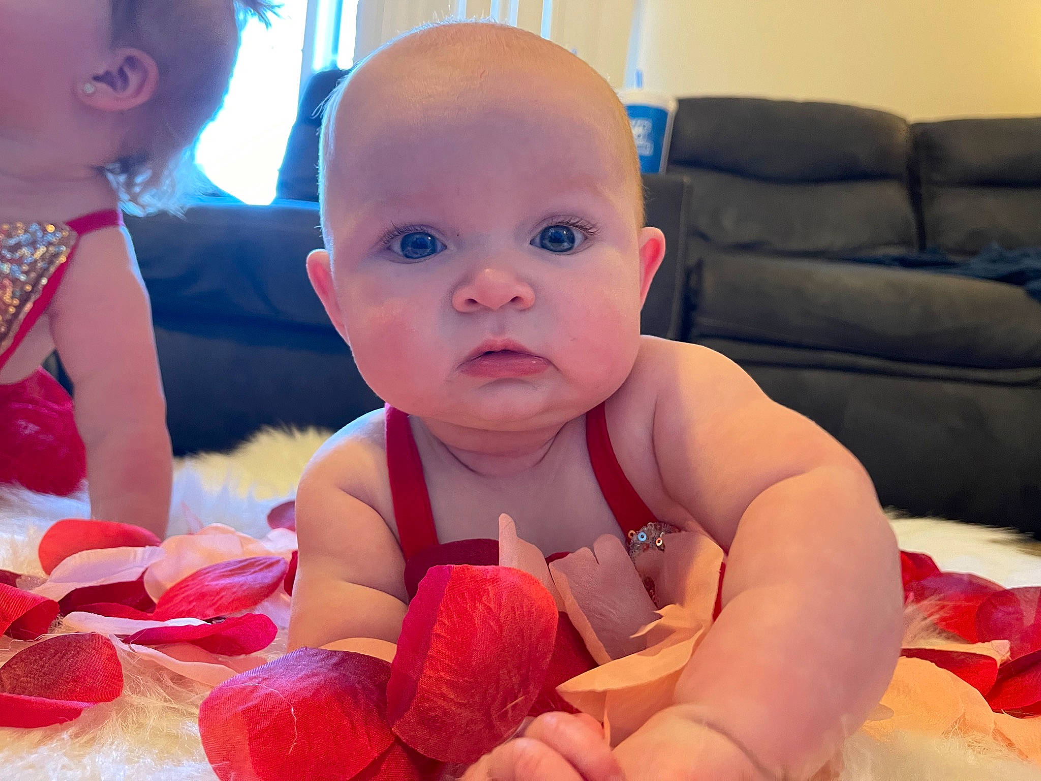 Adaline joined the competition — help win amazing prizes! baby, baby_toddler_clothing, cheek, comfort, eye, finger, happy, head, human_body, iris, lip, mouth, nail, nose, person, pink, red, skin, textile, thumb