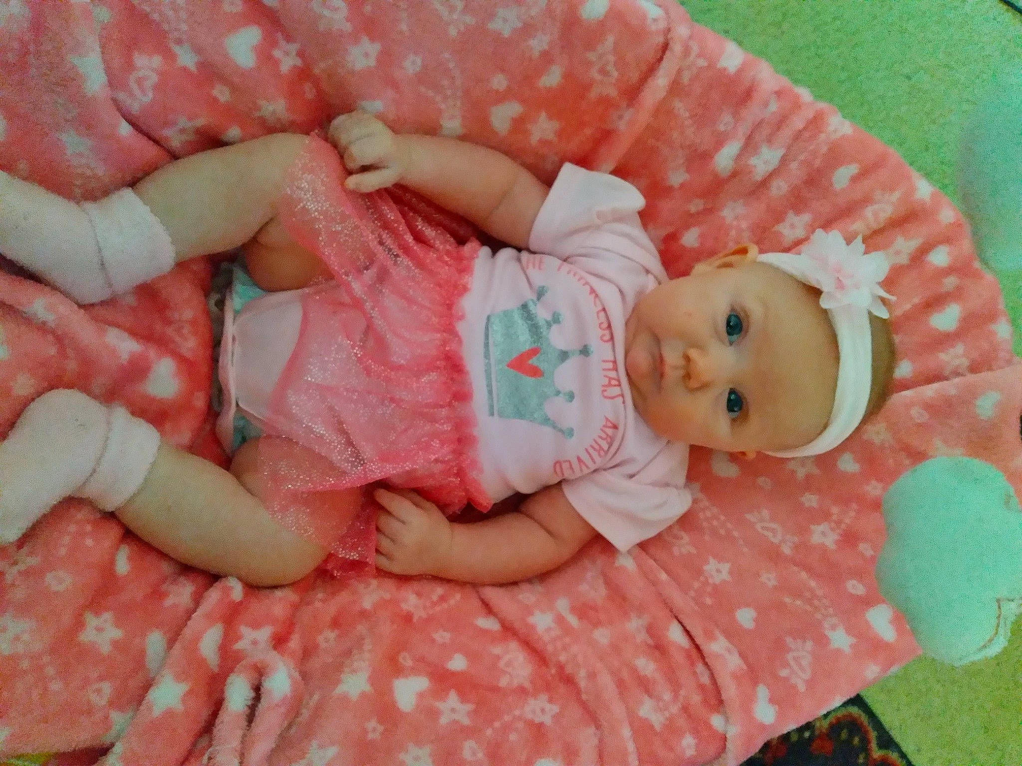 Alyaa joined the competition — help win amazing prizes! baby, baby_products, baby_toddler_clothing, cheek, child, comfort, doll, dress, finger, grass, linens, mammal, pattern, person, pink, product, skin, sock, textile, toddler