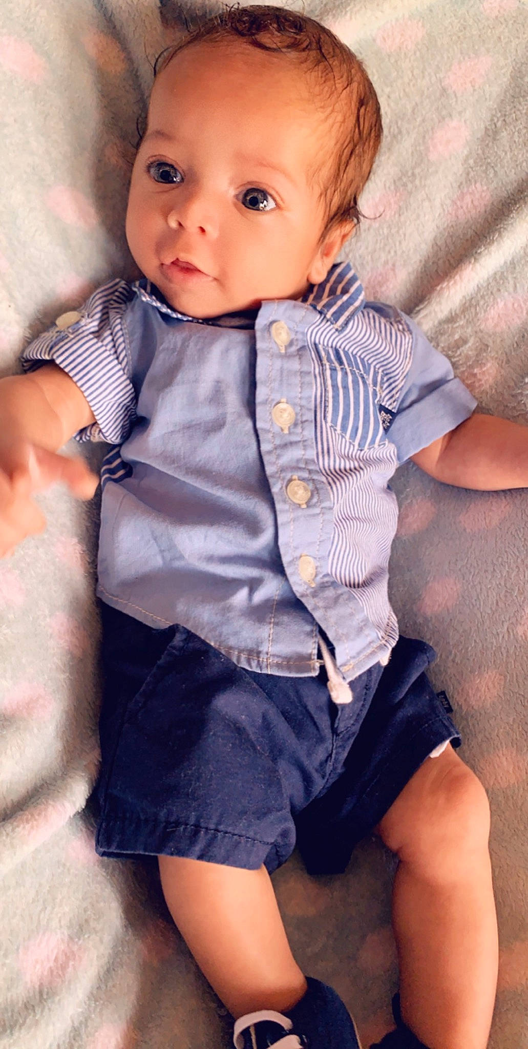 Kobie joined the competition — help win amazing prizes! abdomen, baby, baby_toddler_clothing, blond, cheek, child, child_model, clothing, denim, leg, person, product, shorts, sitting, skin, sleeve, thigh, toddler