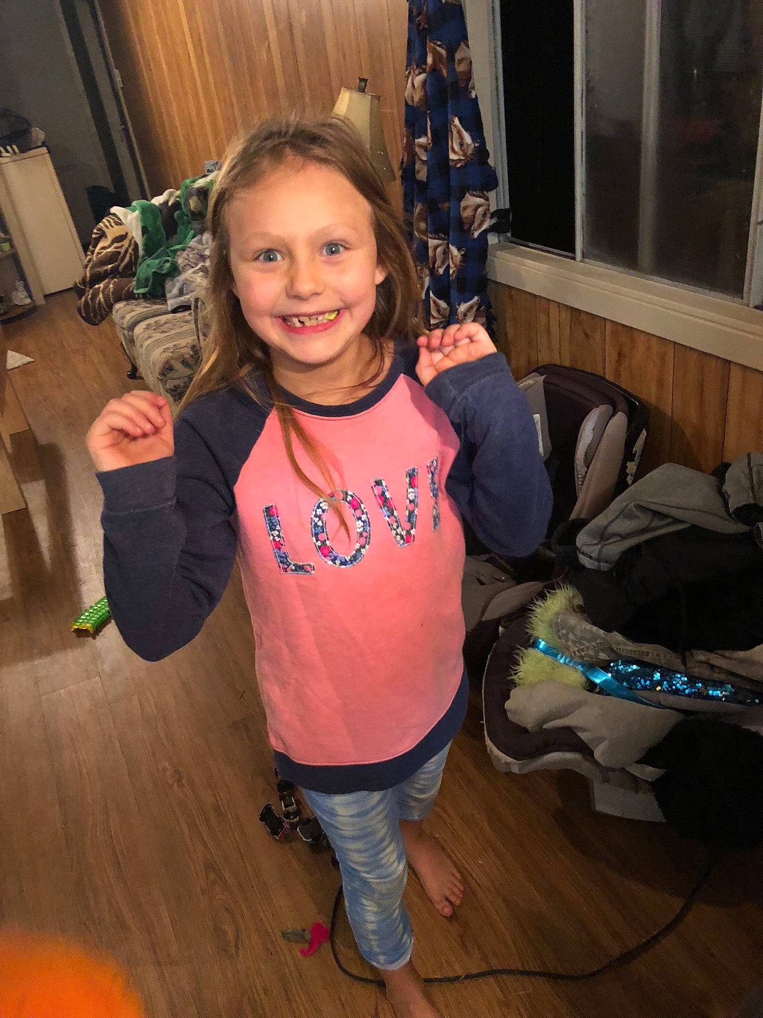 Kylee Jo joined the competition — help win amazing prizes! child, fun, joy, long_hair, person, smile, t_shirt, wood