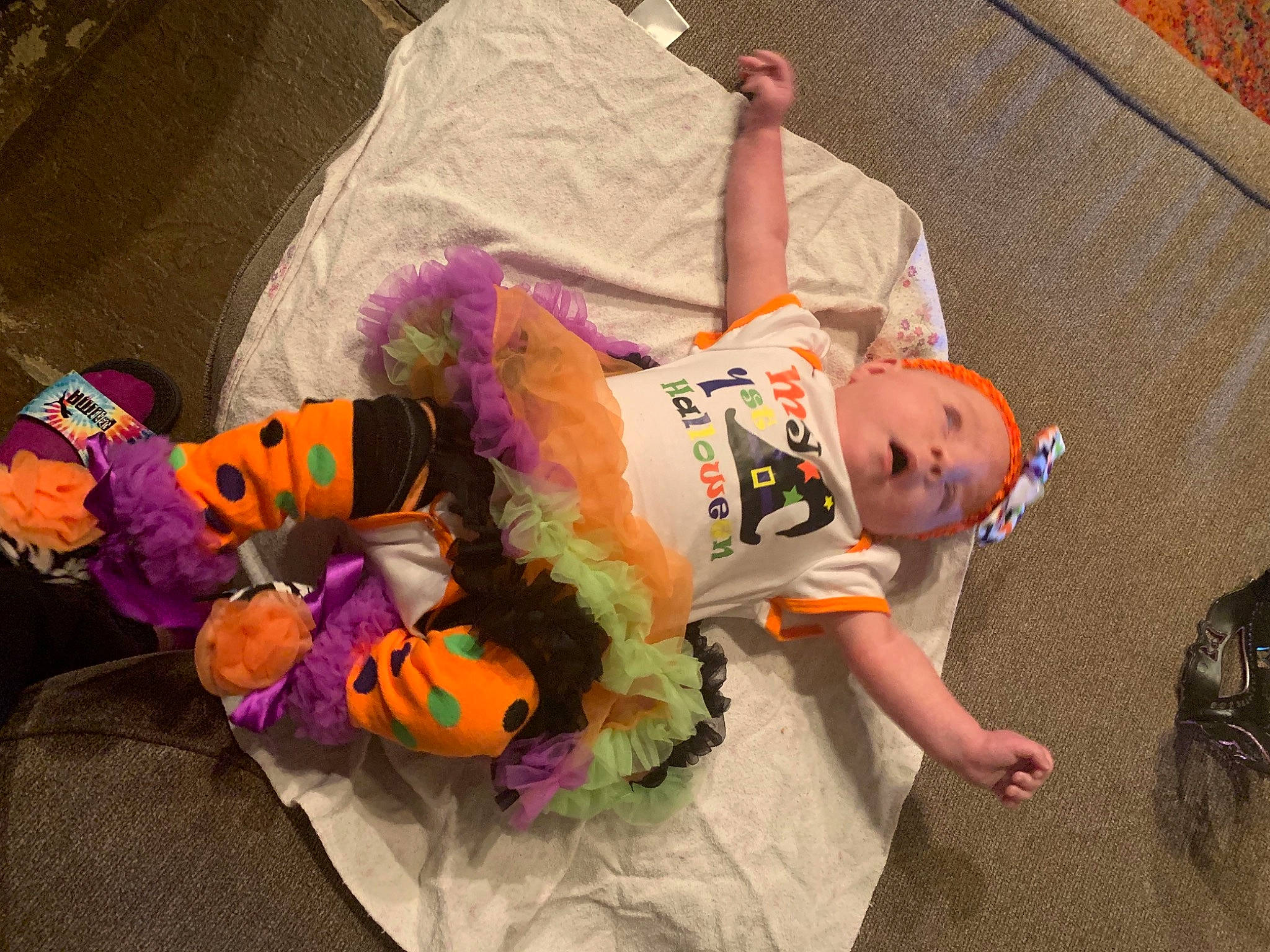Bailee joined the competition — help win amazing prizes! baby, baby_products, baby_toddler_clothing, baby_toys, child, costume, fun, fur, happy, orange, person, pink, play, plush, purple, room, sitting, sock, stuffed_toy, toddler