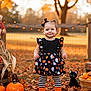 toddler, child, halloween, pumpkin, jack_o_lantern, autumn, fall_leaves, black_cat, striped_tights, orange_boots, dress, outdoor, festive, holiday, cute, smiling, seasonal, decoration, nature, portrait