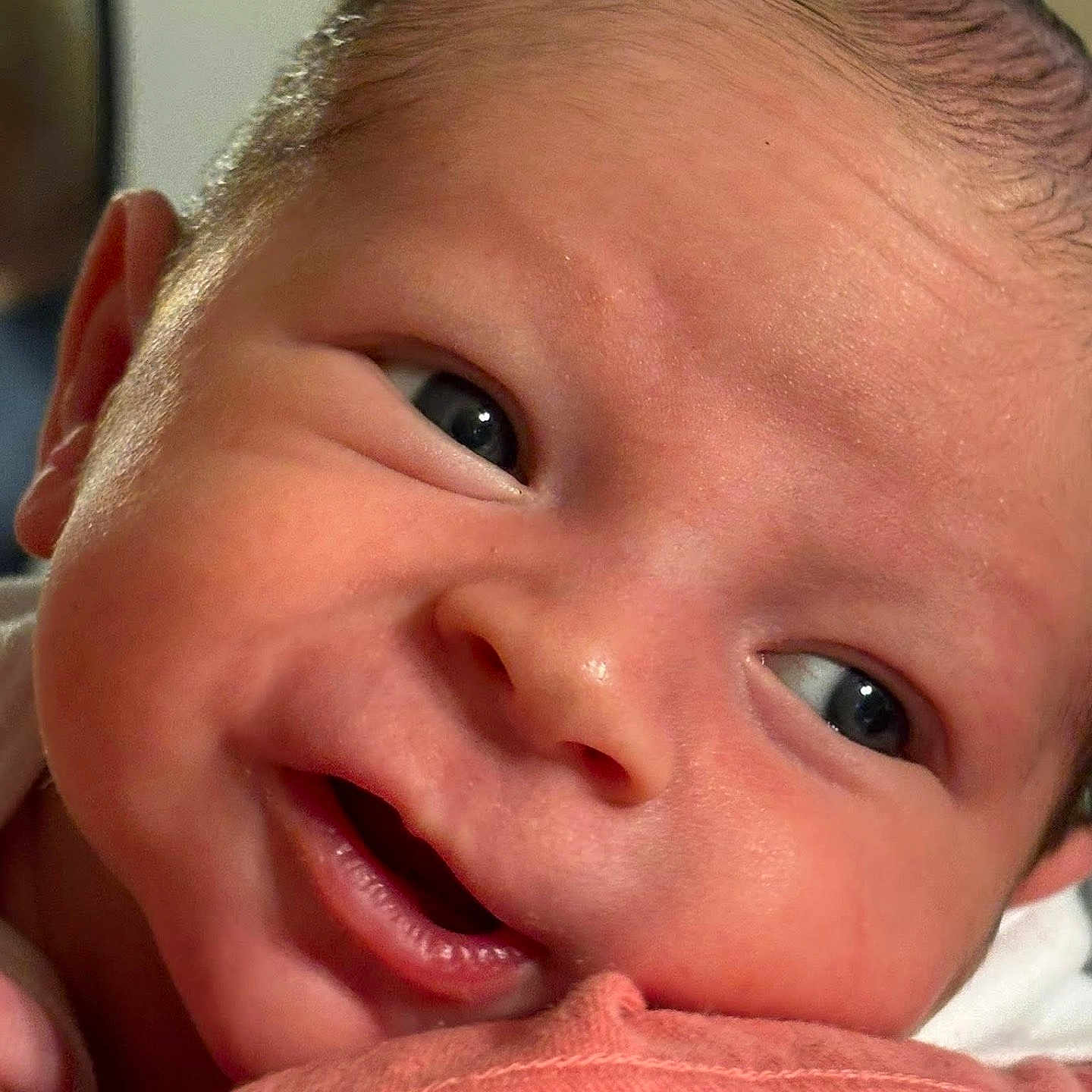Hudson joined the competition — help win amazing prizes! baby, cheeks, child, closeup, cute, expression, eyes, fabric, face, happy, head, human, infant, newborn, pink, portrait, resting, skin, smile, soft