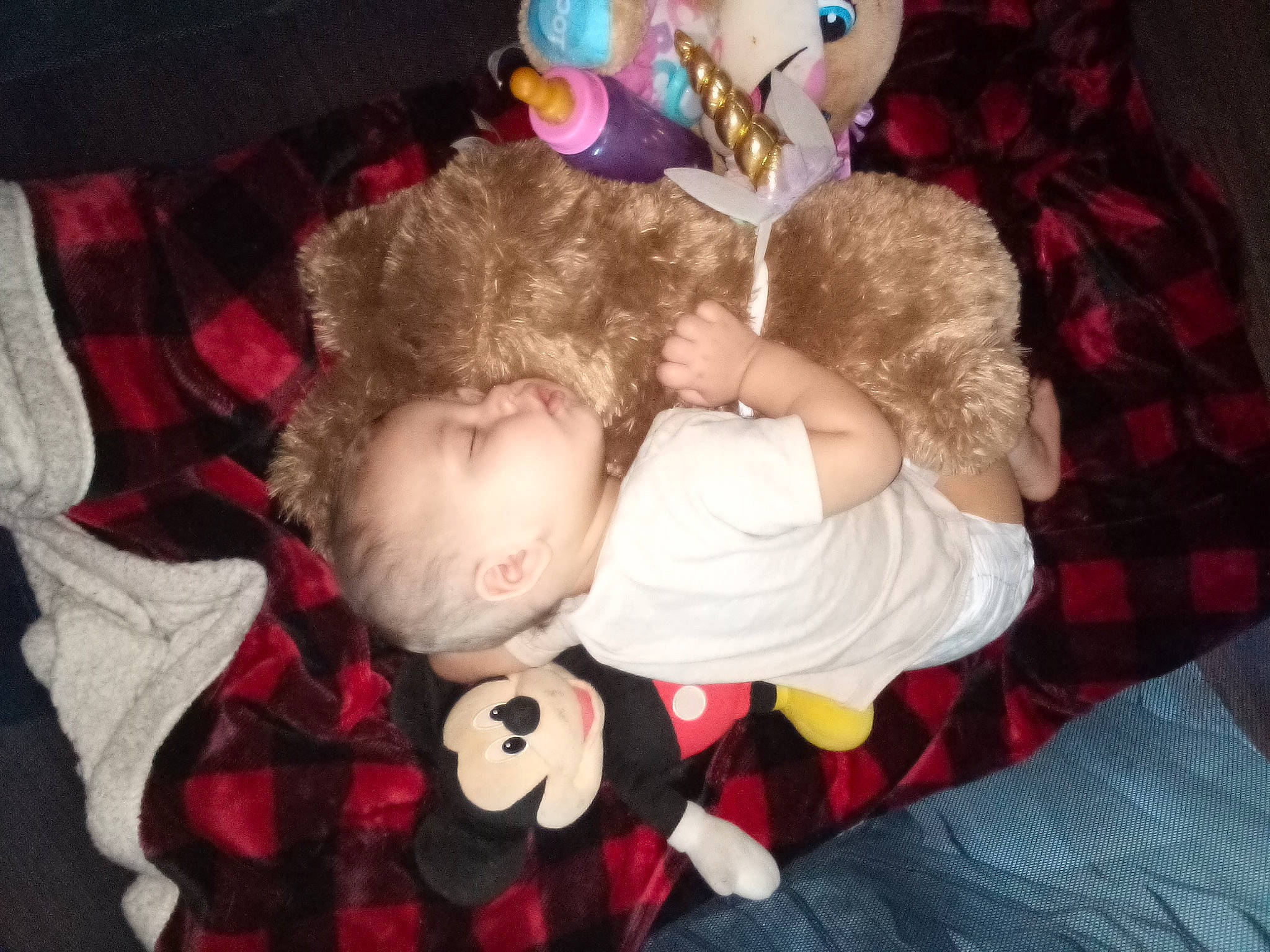 Amarianna Kelly is registered to the contest to win money with this photo: baby, cheek, child, comfort, doll, event, eye, fictional_character, fun, head, human_body, lap, mammal, person, pink, red, stuffed_toy, textile, toddler, toy