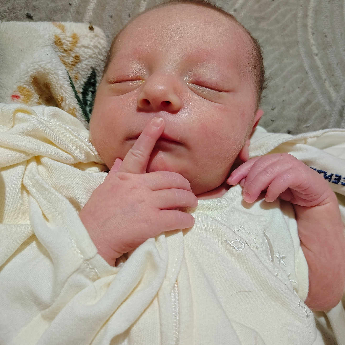 Olyvia joined the competition — help win amazing prizes! baby, blanket, child, closeup, clothing, cute, face, finger, hand, indoors, infant, newborn, peaceful, portrait, quiet, rest, skin, sleeping, soft, young