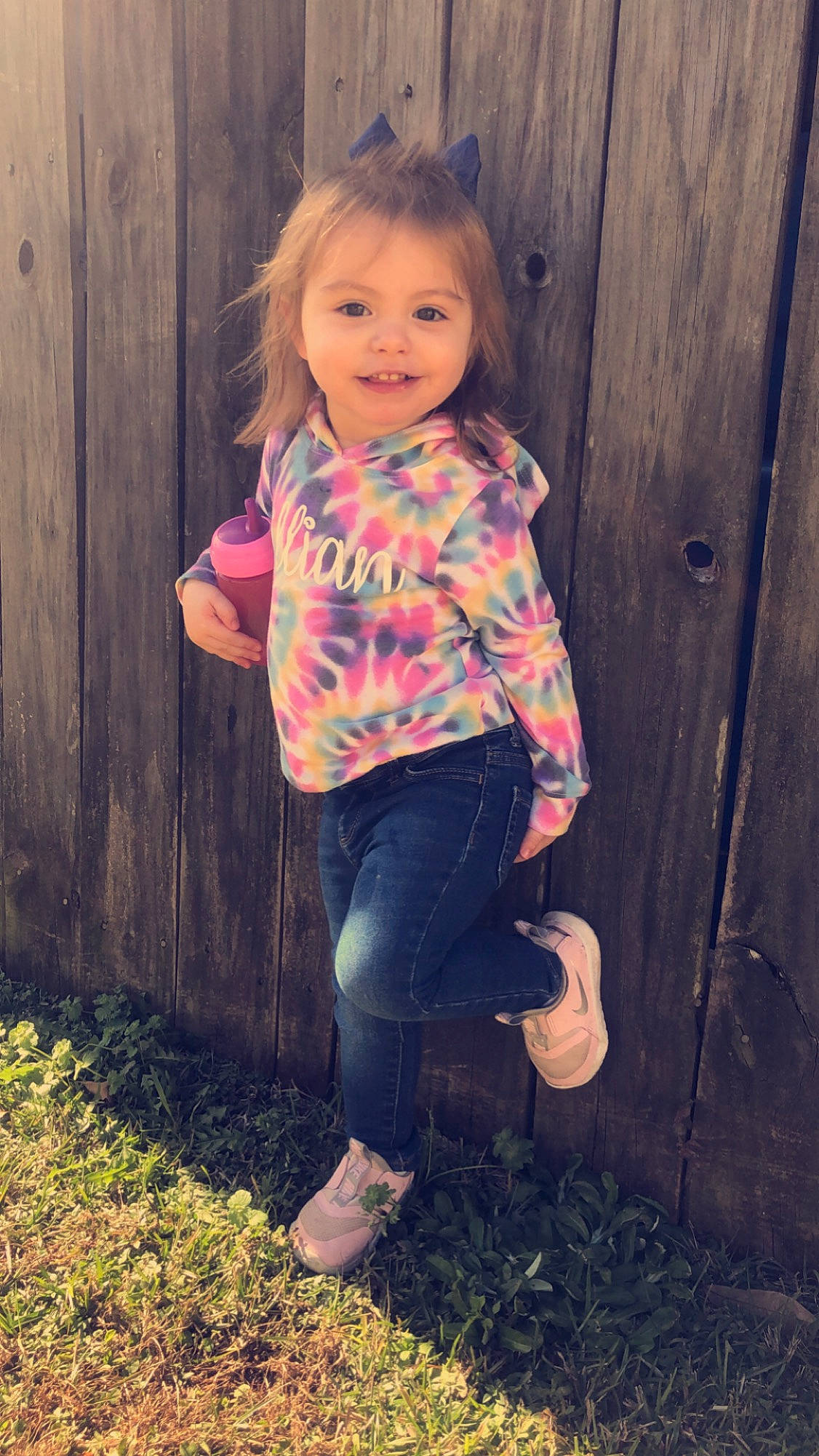 Lillian Rose is registered to the contest to win money with this photo: baby_toddler_clothing, cool, face, facial_expression, flash_photography, hair, happy, head, jeans, joy, leg, people_in_nature, person, pink, skin, sleeve, smile, standing, t_shirt, toddler