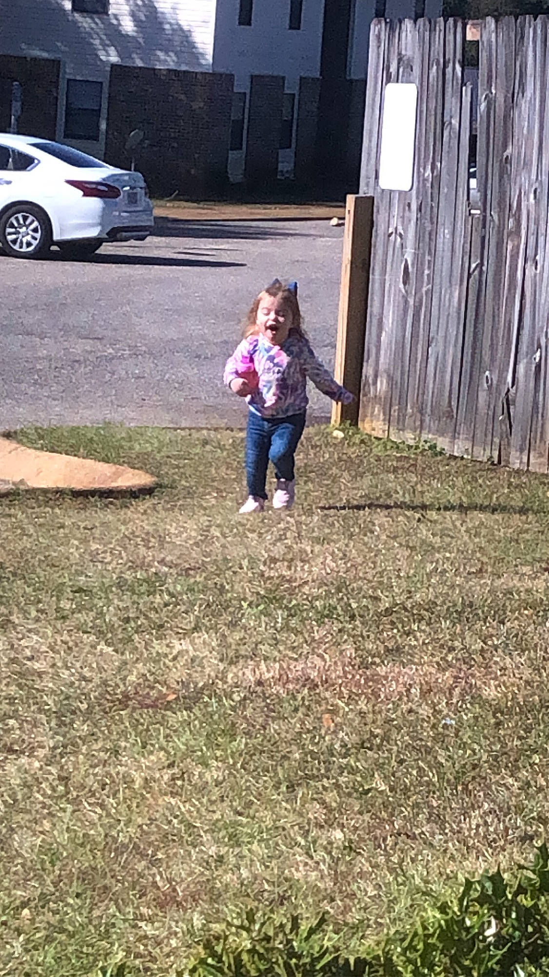 Lillian Rose joined the competition — help win amazing prizes! asphalt, automotive_exterior, car, family_car, grass, jeans, landscape, parking, people_in_nature, person, plant, road_surface, shrub, sidewalk, soil, tints_and_shades, tire, toddler, vehicle, vehicle_door