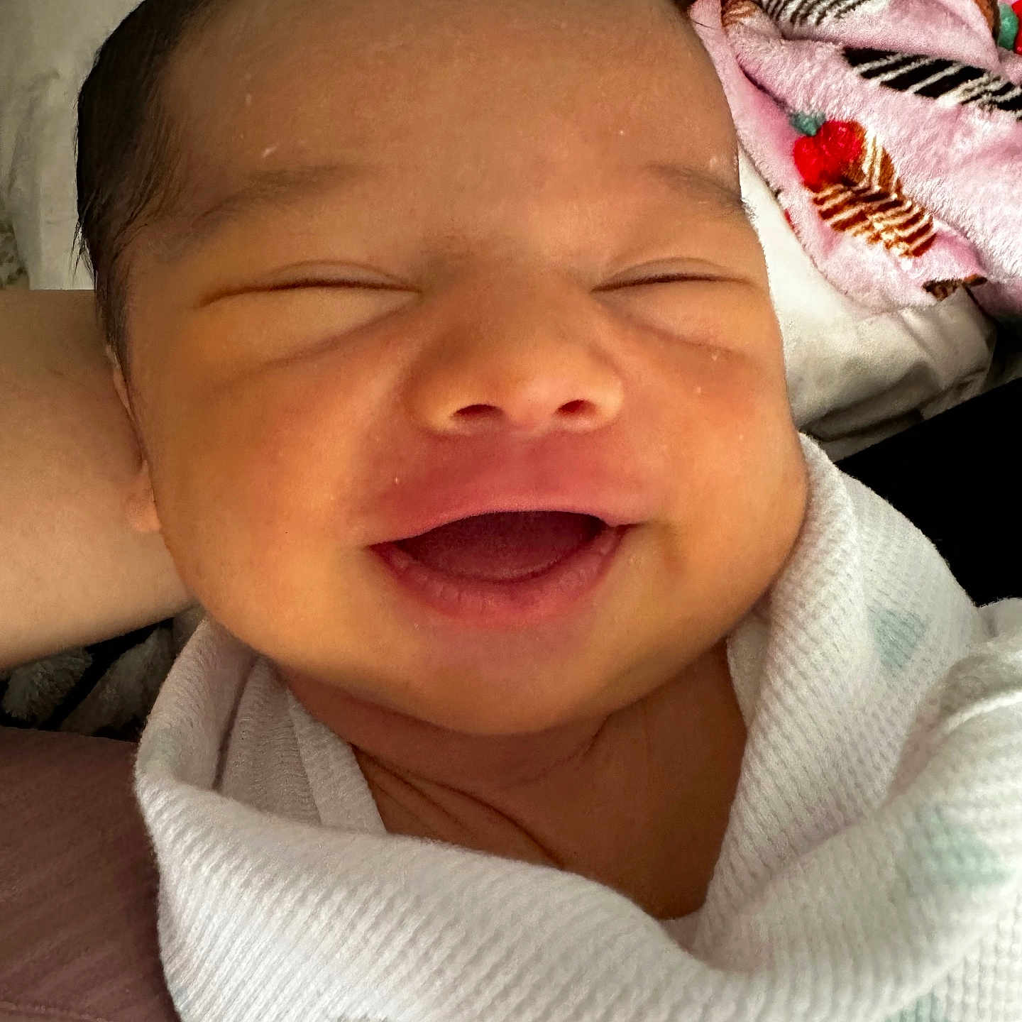 Jack is registered to the contest to win money with this photo: architecture, baby, babylaughing, blanket, clothing, cushion, face, glove, happy, head, homedecor, laughing, newborn, person, photography, portrait, quilt, sleeping, smile, towel