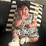Eden-Rose is registered to the contest to win money with this photo: baby, child, infant, headband, bow, dress, floral_pattern, socks, couch, pillow, black_and_white, indoor, cute, chubby_cheeks, sitting, portrait, soft_lighting, curious_eyes, furniture, cozy