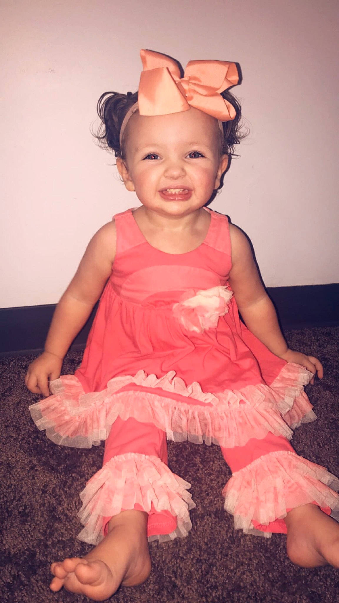 Rylee Cook joined the competition — help win amazing prizes! baby, baby_toddler_clothing, ballet_tutu, child, child_model, clothing, costume, dress, embellishment, fashion_accessory, hair_accessory, joy, peach, person, pink, ruffle, sitting, skin, smile, textile