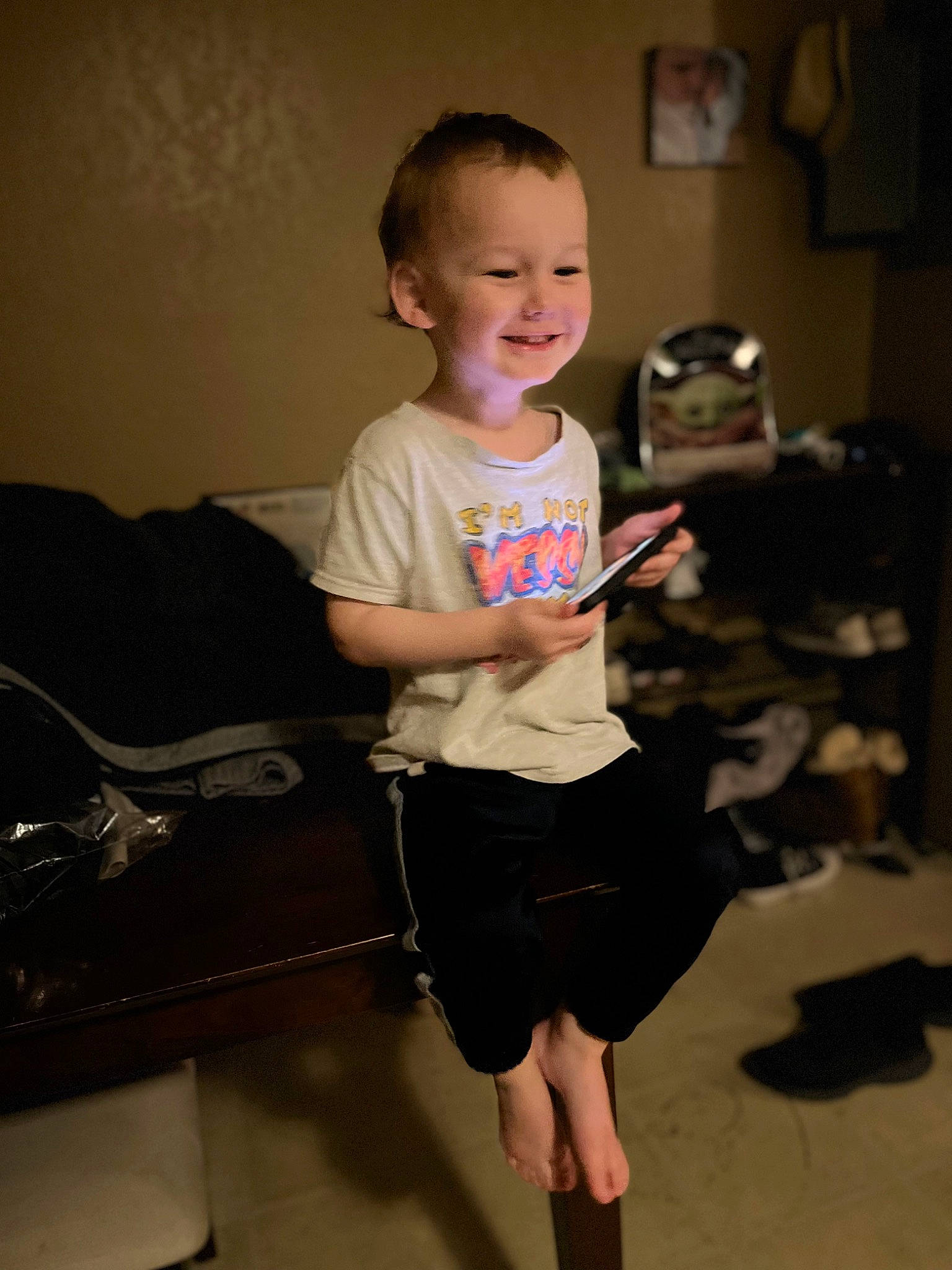 Zechariah is registered to the contest to win money with this photo: elbow, finger, flash_photography, floor, flooring, fun, happy, human_leg, joint, joy, leg, person, shorts, shoulder, sleeve, smile, t_shirt, thigh, toddler, trunk