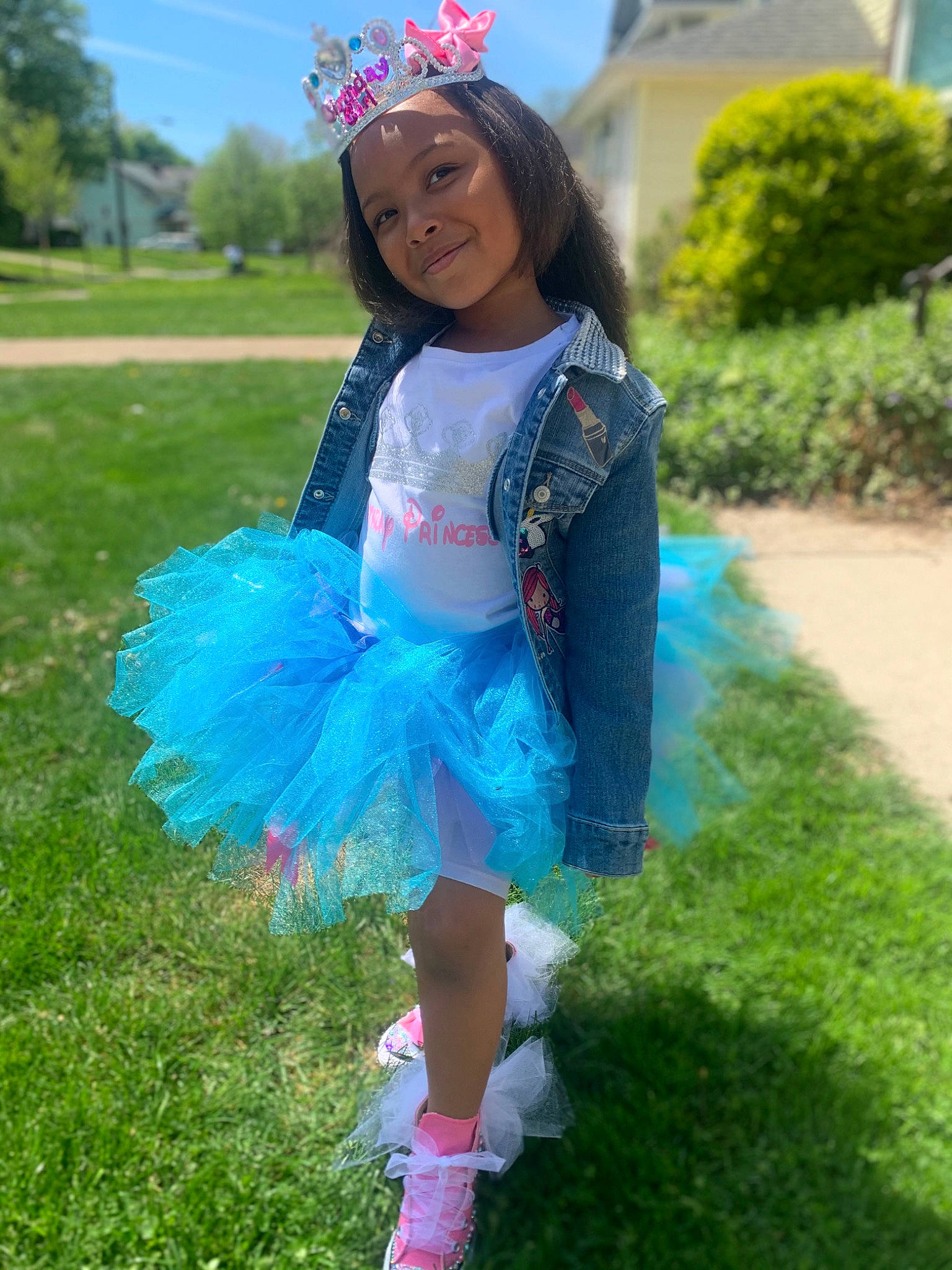 Jada joined the competition — help win amazing prizes! azure, blue, botany, child, costume, electric_blue, event, fun, grass, grassland, green, happy, headpiece, headwear, joy, person, pink, plant, sky, smile