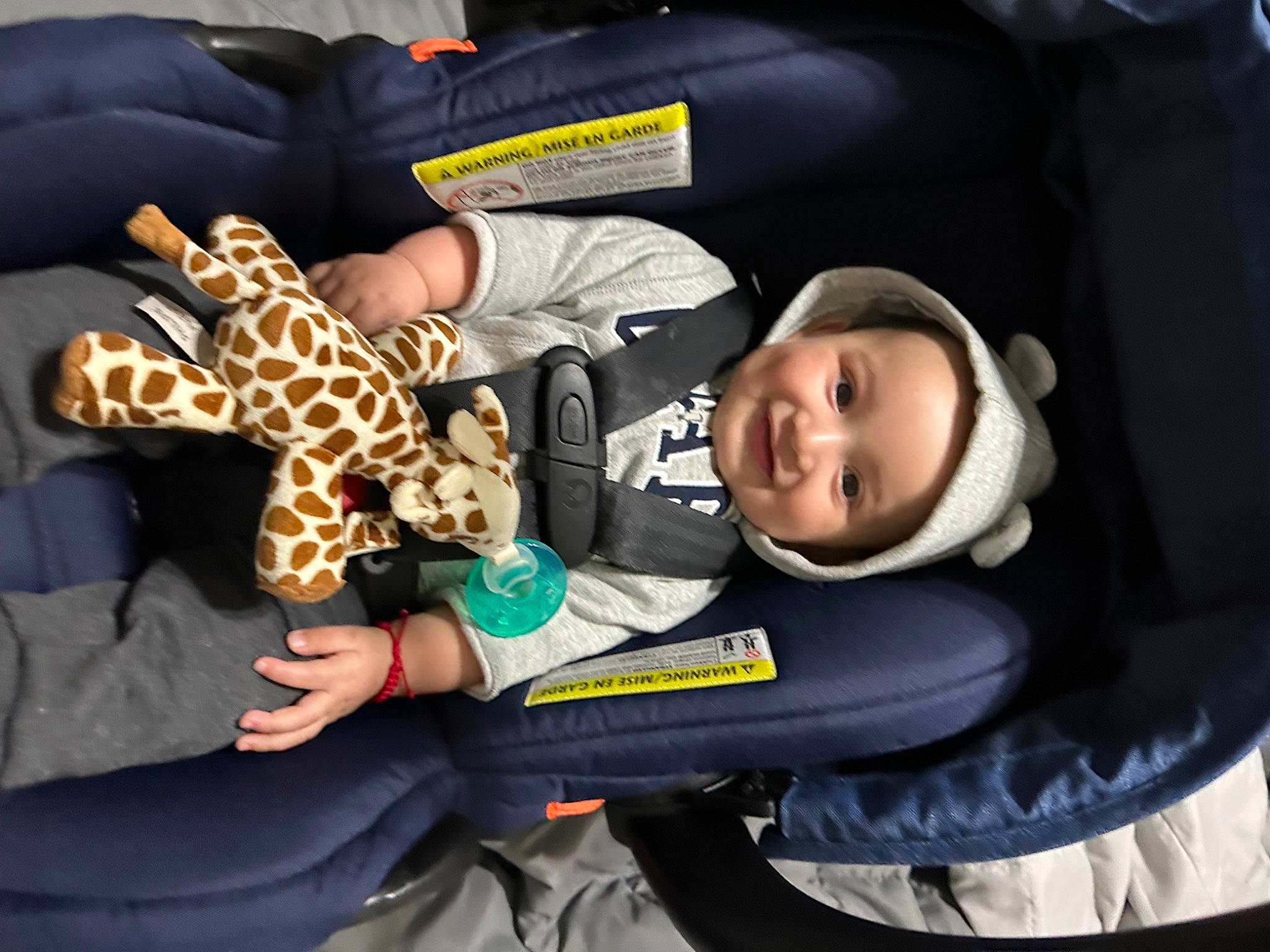Andres joined the competition — help win amazing prizes! baby, baby_carriage, baby_products, baby_toddler_clothing, child, comfort, fashion_accessory, fun, fur, giraffe, giraffidae, headwear, joy, pattern, person, product, sitting, sleeve, smile, stuffed_toy