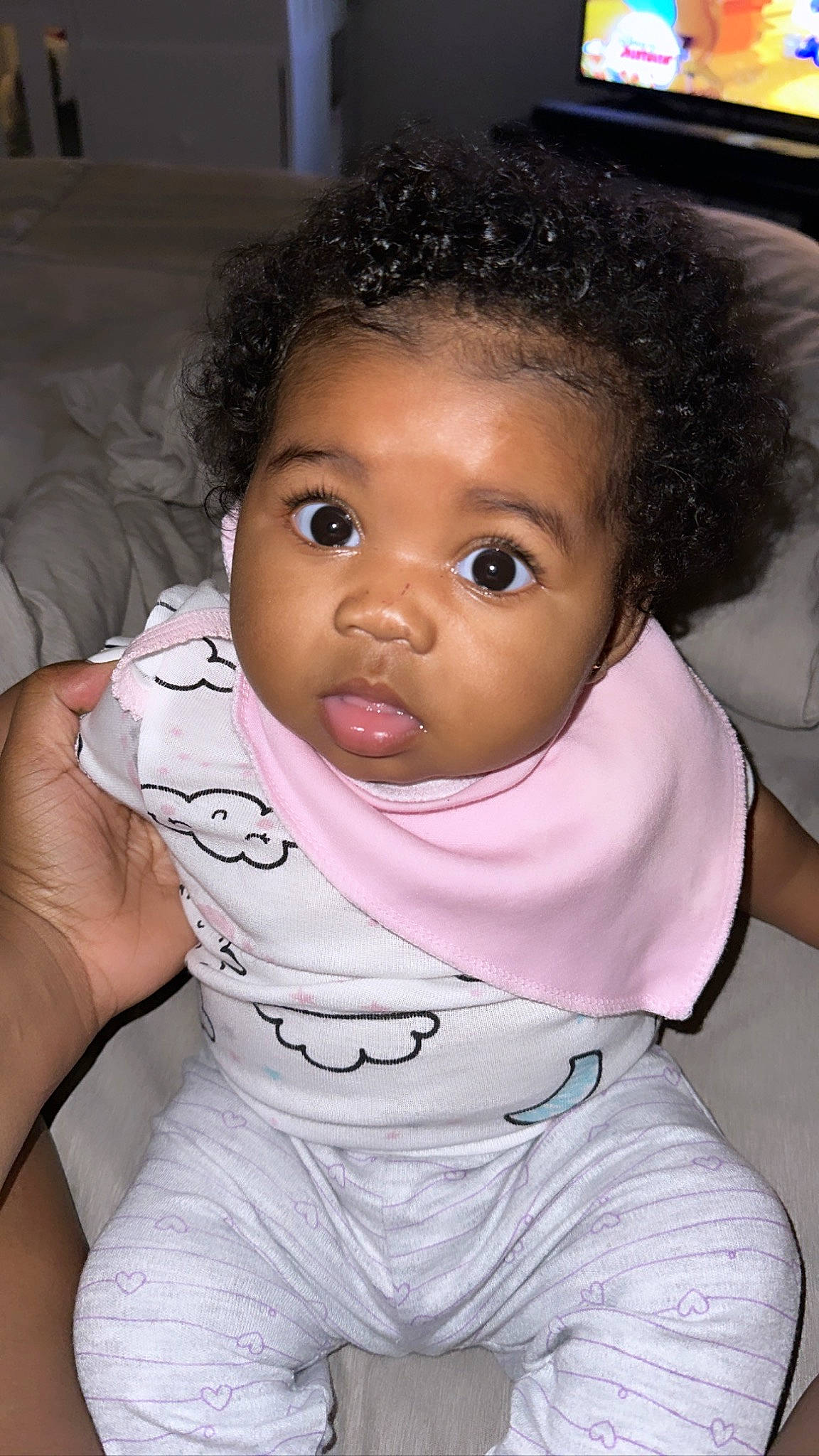 Sage joined the competition — help win amazing prizes! baby, baby_toddler_clothing, black_hair, cheek, child, chin, eyebrow, eyelash, facial_expression, hair, hairstyle, happy, head, iris, lip, nose, person, pink, skin, sleeve