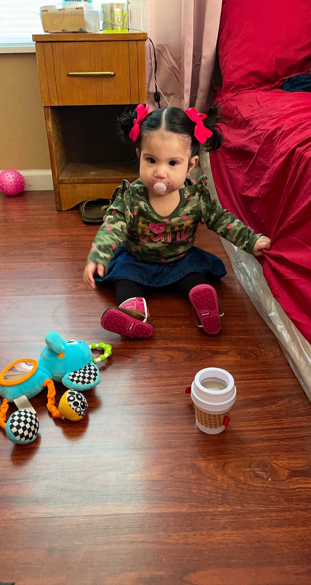 Joselyn joined the competition — help win amazing prizes! child, event, floor, flooring, fun, hardwood, holiday, leisure, person, play, recreation, room, sitting, stuffed_toy, table, toddler, toy, varnish, wood, wood_flooring